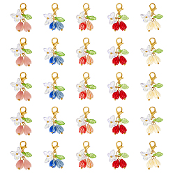 (52) Непрозрачная лаванда 25 шт 5 цвета роза бабочка смола подвеска украшение, Застежки-когти из сплава омара, подвески для украшений сумок, разноцветные, 26 мм, 5 шт / цвет