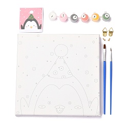 Пингвин Наборы для цифровой живописи DIY с рисунком пингвина, включая деревянную доску, кисти с деревянной ручкой, смешанный пигмент, застежки и винты из сплава, 8~197x4.5~199x2~16 мм, отверстие : 2.7~9.5 мм, 13 шт / комплект