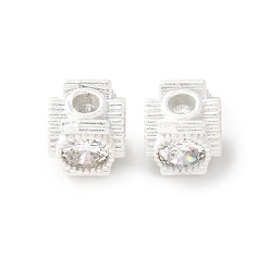 Посеребрённый Латунные бусины из фианита, кубические, стойки покрытие, долговечный, без кадмия и без свинца, 925 серебро покрытием, 8x8.5x8 мм, отверстие : 2.5 мм