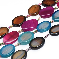 (52) Непрозрачная лаванда Натуральный полосатый агат / полосатые агатовые бусы, окрашенная и подогревом, овальные, разноцветные, 36~38x28~30x5~7 мм, отверстие : 1.8 мм, около 8 шт / нитка, 15.35 дюйм (39 см)