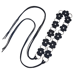 Черный 1кожаный каучуковый искусственный цветок латунное кольцо звенья цепи пояса для женщин, платина, чёрные, 1500 мм