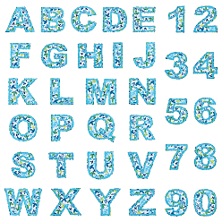 Светло-Голубой 2 наборы 2 стили вышивка букв и цифр на ткани пришивание тканевых заплаток, швейные украшения, Небесно-голубой, 50~56x18~55x1~1.5 мм