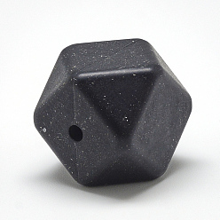 Black Food Grade Eco-Friendly Silicone Beads, Chewing Beads For Teethers, DIY Nursing Necklaces Making, Faceted Cube, Black, 17x17x17mm, Hole: 2mm