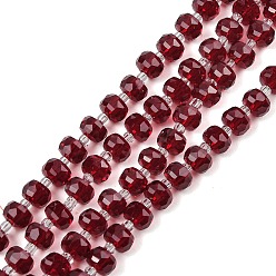 Темно-Красный Прозрачные стеклянные бусины, рондель, граненые, темно-красный, 5.5x4 мм, отверстие : 1.2 мм, около 99~103 шт / нитка, 56~63 см