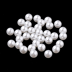 Blanc Perles d'imitation en plastique écologique, haut lustre, Grade a, aucun perles de trou, ronde, blanc, 4mm