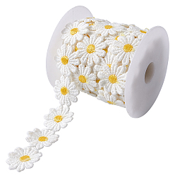 White Daisy Sun Flower Decorating Polyester Lace Trims, for Sewing and Art Craft Projects, with Plastic Spools, White, 1 inch(24.5mm), 5yards/roll(4.57m/roll)