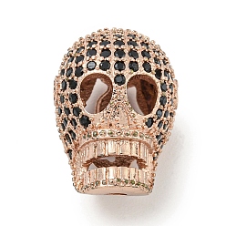 Розовое Золото Бусины из микропаве из микропаве из черного циркония, череп, розовое золото , 16x12x11 мм, отверстие : 1.6 мм