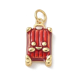 Красный Латунь эмаль подвески, подвески для чемодана, стойки покрытие, без кадмия и без свинца, долговечный, реальный 18 k позолоченный, красные, 16.5x8.5x4.5 мм, отверстие : 3.5 мм