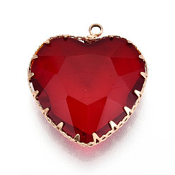 (123L) Белый крем непрозрачный блеск Прозрачные стеклянные подвески, сердце, с латунной кромкой, граненые, огнеупорный кирпич, 30~32x28~28.5x8.5~9.5 мм, отверстие : 2.2~2.4 мм