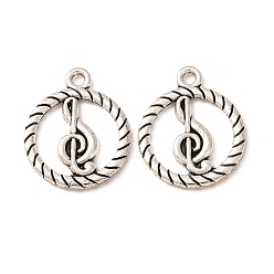Antique Silver Tibetan Style Alloy Pendants, Round with Musical Note Charms, Antique Silver, 21.5x18x2mm, Hole: 2mm, 714pcs/1000g