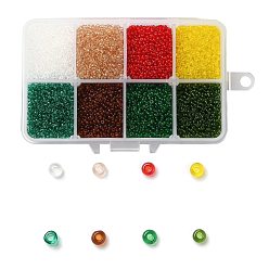 Gemischte Farbe Fgb 200g 8 Farben 12/0 Runde Glasperlen der Güteklasse A, transparenten Farben, Gemischte Farbe, 2x1.5 mm, Bohrung: 0.8 mm, 25 g / Farbe, ca. 13300 Stk. / Kasten