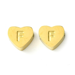 Letter F Ионное покрытие (ip) 316 l хирургические шарики из нержавеющей стали, без никеля , Любовное сердце с бусинкой в виде буквы, реальный 18 k позолоченный, Буква F, 5.5x6.5x2.5 мм, отверстие : 1.4 мм