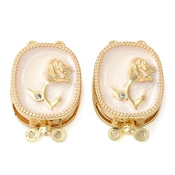 Настоящее золото 18K Латунный микропаве, прозрачный кубический цирконий, с эмалированными застежками-коробочками, без кадмия, без никеля и без свинца, прямоугольник с рисунком розы, 2 нитей, 4-луночное, реальный 18 k позолоченный, 19.5x13x8 мм, отверстие : 1 мм