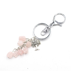 Розовый Кварц Брелки из натурального розового кварца, с металлическими разъемными кольцами, чип, 11.5 см