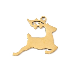 Настоящее золото 18K Рождественские 201 подвески из нержавеющей стали, очарование северного оленя, ионное покрытие (ip), лазерная резка, реальный 18 k позолоченный, 16x18x0.8 мм, отверстие : 1.4 мм