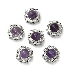 Цветок Латунные многорядные звенья из натурального аметиста, платина, цветок, 18x18x10 мм, отверстие : 3 мм