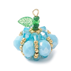 Светло-Голубой Подвески гальванизируйте стекла, тыква, с круглыми бусинами и прозрачными акриловыми подвесками и 304 петлей из нержавеющей стали, граненые, Небесно-голубой, 25x20 мм, отверстие : 2.8 мм