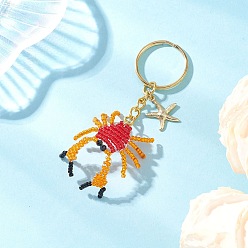 Золотой Брелки из натуральной черной шпинели в форме краба, со стеклянными бусинами и железными кольцами, золотые, 84.5 мм