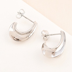 Нержавеющая Сталь Цвет 316 серьги-гвоздики из хирургической нержавеющей стали, j-образный, цвет нержавеющей стали, 18.5x10 мм