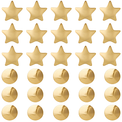 Золотой 30 шт. 2 стили 925 булавки с плоской головкой из стерлингового серебра, звезда и плоский круглый, золотые, 3~4.5x3.5~4.5x2.5~3.5 мм, 15 шт / стиль