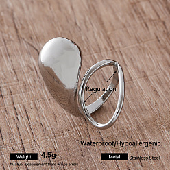 Stainless Steel Color Irregular 304 Stainless Steel Cuff Open Rings for Women, Stainless Steel Color, Adjustable