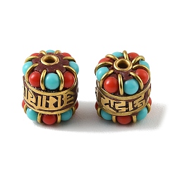 Column Handmade Polymer Clay Indonesia Beads, with Resin & Synthetic Turquoise & Unplated Brass, Colorful, Column, 15x12.5mm, Hole: 2mm