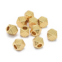 Золотой Стойки обшивки латунные бусины, долговечный, многоугольник, золотые, 6x6x6.5 мм, отверстие : 3 мм