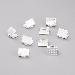Серебро 304 концы обжимные ленты нержавеющие, серебряные, 7x8x6 мм, отверстие : 1x2.5 мм