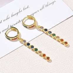 Golden Brass Pave Cubic Zirconia Hoop Dangle Earrings, Round, Rack Plating, Long-Lasting Plated, Cadmium Free & Lead Free, Golden, 51.5x4mm
