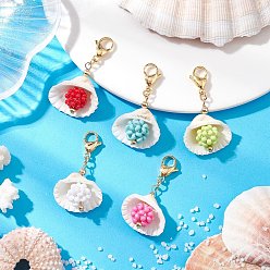 (52) Непрозрачная лаванда Подвески из натуральных ракушек, со стеклянными бисером и 304 застежками-клешнями из нержавеющей стали, раковина, разноцветные, 42 мм