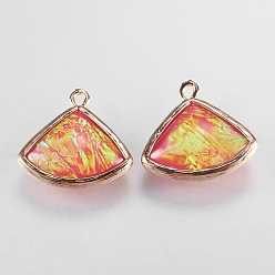 FireBrick Resin Pendants, with Brass Findings, Sector, Light Gold, FireBrick, 18x19~19.5x16~16.5mm, Hole: 1~1.5mm