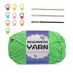 Зеленый лайм Набор инструментов для вязания своими руками, с хлопковой пряжей для наполнения сердцевины, маркером петель и иглой, для пледов подушки поделки из пряжи крючком, зеленый лайм, 157x92x92 мм