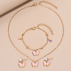 Бабочка Ожерелья с подвесками из эмалевого сплава, серьги-гвоздики и браслеты с подвесками, золотые, бабочка, колье: 17.32 дюйм (44 см)