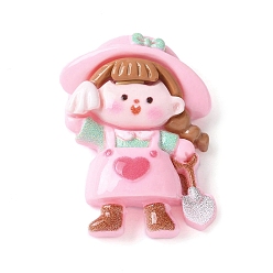 Human Непрозрачные кабошоны из смолы, розовые, фермер, 31.2x23.8x8.8 мм