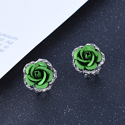 Зеленый лайм Серьги сплава горный хрусталь, цветок, платина, зеленый лайм, 18x18 мм