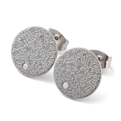 Нержавеющая Сталь Цвет Не тускнеет 201 плоская круглая фурнитура для сережек-гвоздиков из нержавеющей стали, с 304 штифтов из нержавеющей стали, цвет нержавеющей стали, 12x0.8 мм, отверстие : 1.4 мм, штифты : 0.7 мм