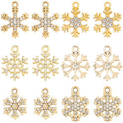 Золотой 36шт 6 стили подвески со стразами из сплава, прелести снежинки, золотые, 19~74x14~72x2~3 мм, отверстие : 1.8~2.2 мм, 6 шт / стиль
