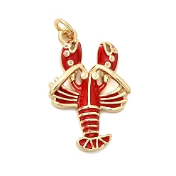 Настоящее золото 18K Латунные подвески, лабстер, с эмалью и прыжковым кольцом, реальный 18 k позолоченный, 26x16.5x3.5 мм