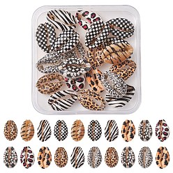 Mixed Color Printed Natural Cowrie Shell Beads, No Hole/Undrilled, Tartan/Leopard Print/Zebra Pattern, Mixed Color, 18~22x13~14x6~8mm, 20pcs/box