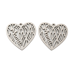 Нержавеющая Сталь Цвет Не тускнеющие подвески на день матери 316l из хирургической нержавеющей стали, лазерная резка, сердце со словом "мама", цвет нержавеющей стали, 21.5x22x1 мм, отверстие : 1.4 мм