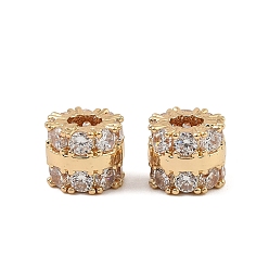 Настоящее золото 18K Латунные микро проложить кубического циркония бусы, колонка, реальный 18 k позолоченный, 8x7 мм, отверстие : 3.7 мм