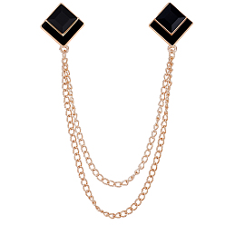 Jet 1Pc Rhombus Enamel Lapel Pins, Zinc Alloy Rhinestone Hanging Chain Brooch for Clothes Backpack, Jet, 193mm
