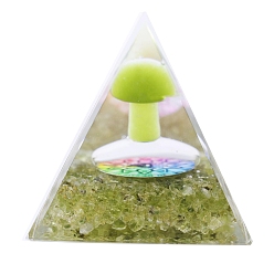 Перидот Генераторы энергии смолы оргонитовой пирамиды, Кошачий глаз Рейки и натуральный гриб перидот внутри для украшения стола для домашнего офиса, 50x50 мм