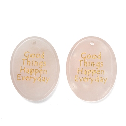 Розовый Кварц Природного розового кварца подвески, плоские овальные подвески с золотой надписью «Хорошие вещи случаются каждый день», 44.5~45x35x7 мм, отверстие : 2.5 мм