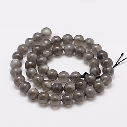 Black Natural Black Moonstone Beads Strands,  Round, Black, 8mm, Hole: 1mm, about 49pcs/strand