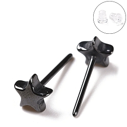 Черный Гипоаллергенные серьги-гвоздики со звездами из биокерамики и циркония, не выцветает и не содержит никеля, чёрные, 5.5x5.5 мм