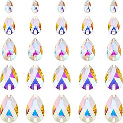 Light Siam AB 5 Size Sew on Rhinestone, Glass Rhinestone Faceted Cabochons, Teardrop, Double Hole Cabochons, Light Siam AB, 70Pcs/box