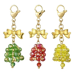 Mixed Color 3Pcs Glass & Alloy & Brass Pendants Decorations, with 304 Stainless Steel Lobster Claw Clasps, Christmas Bell, Mixed Color, 56mm