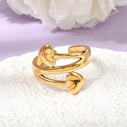 Настоящее золото 18K 304 открытые кольца-манжеты из нержавеющей стали для женщин, сердце, ионное покрытие (ip), реальный 18 k позолоченный, 18.5 мм, внутренний диаметр: 18 мм