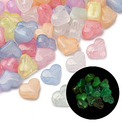 (52) Непрозрачная лаванда Светящиеся прозрачные акриловые бусины, сердце, с блеском порошок, светится в темноте, граненые, разноцветные, 14x17x10 мм, отверстие : 4 мм, 357 шт / 500 г